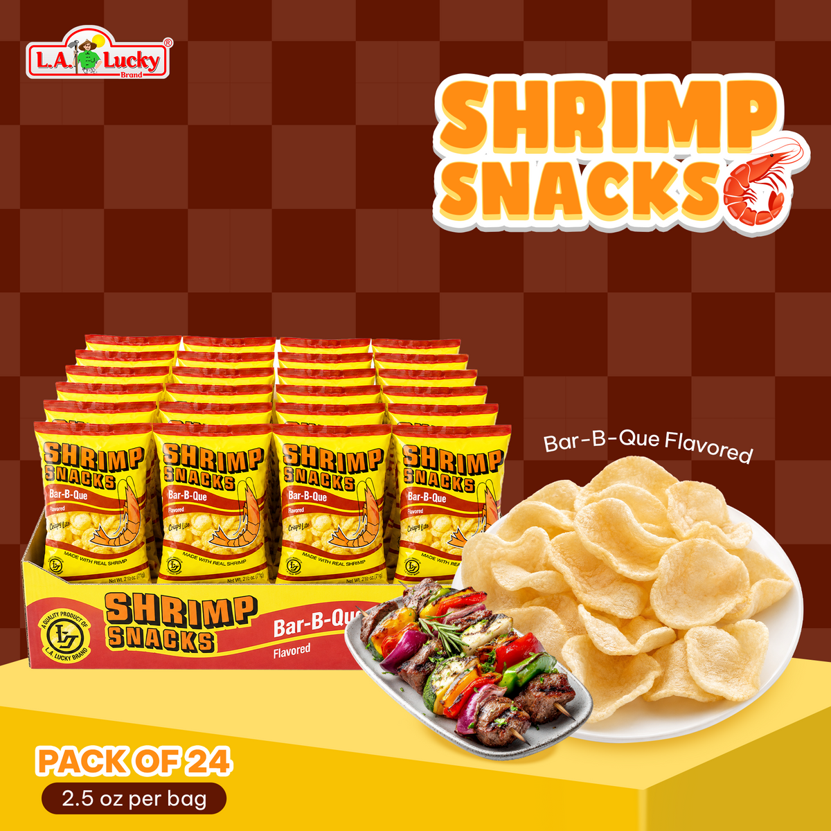 MARCO POLO BBQ Shrimp Chips pack of 24, 2.5 oz bags
