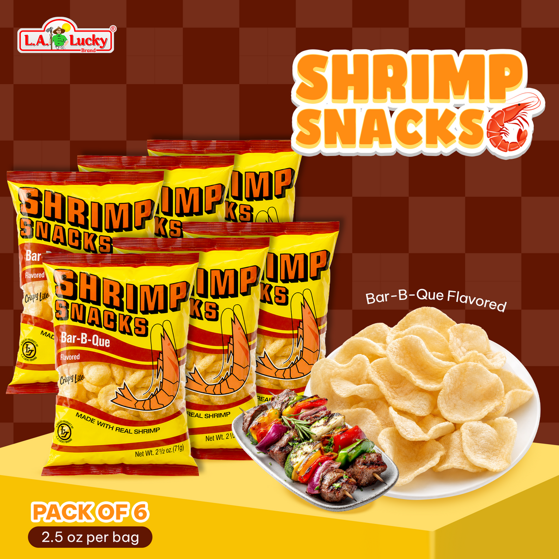 MARCO POLO BBQ Shrimp Chips pack of 3, 2.5 oz bags