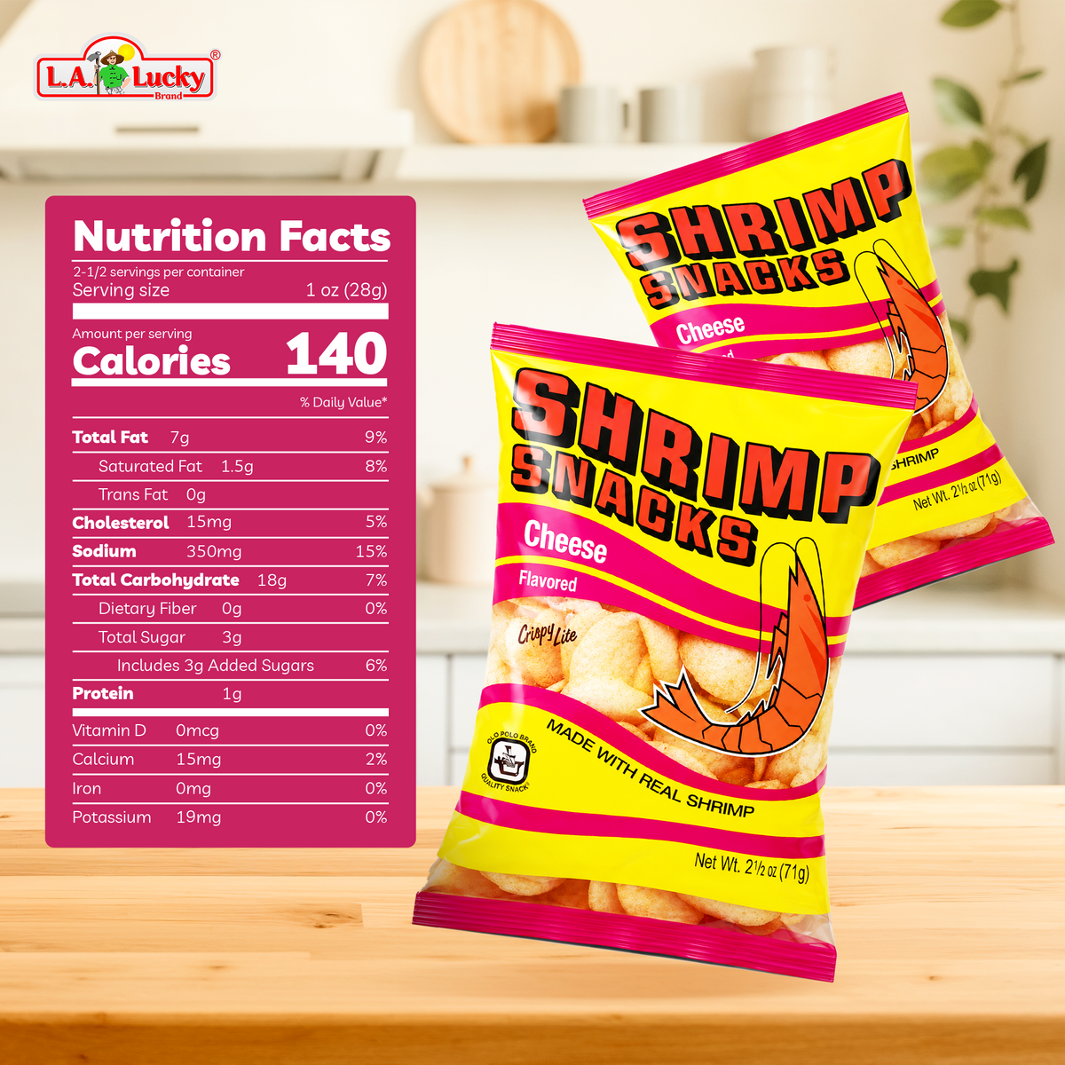 MARCO POLO Cheese Shrimp Chips 2.5 oz bag front