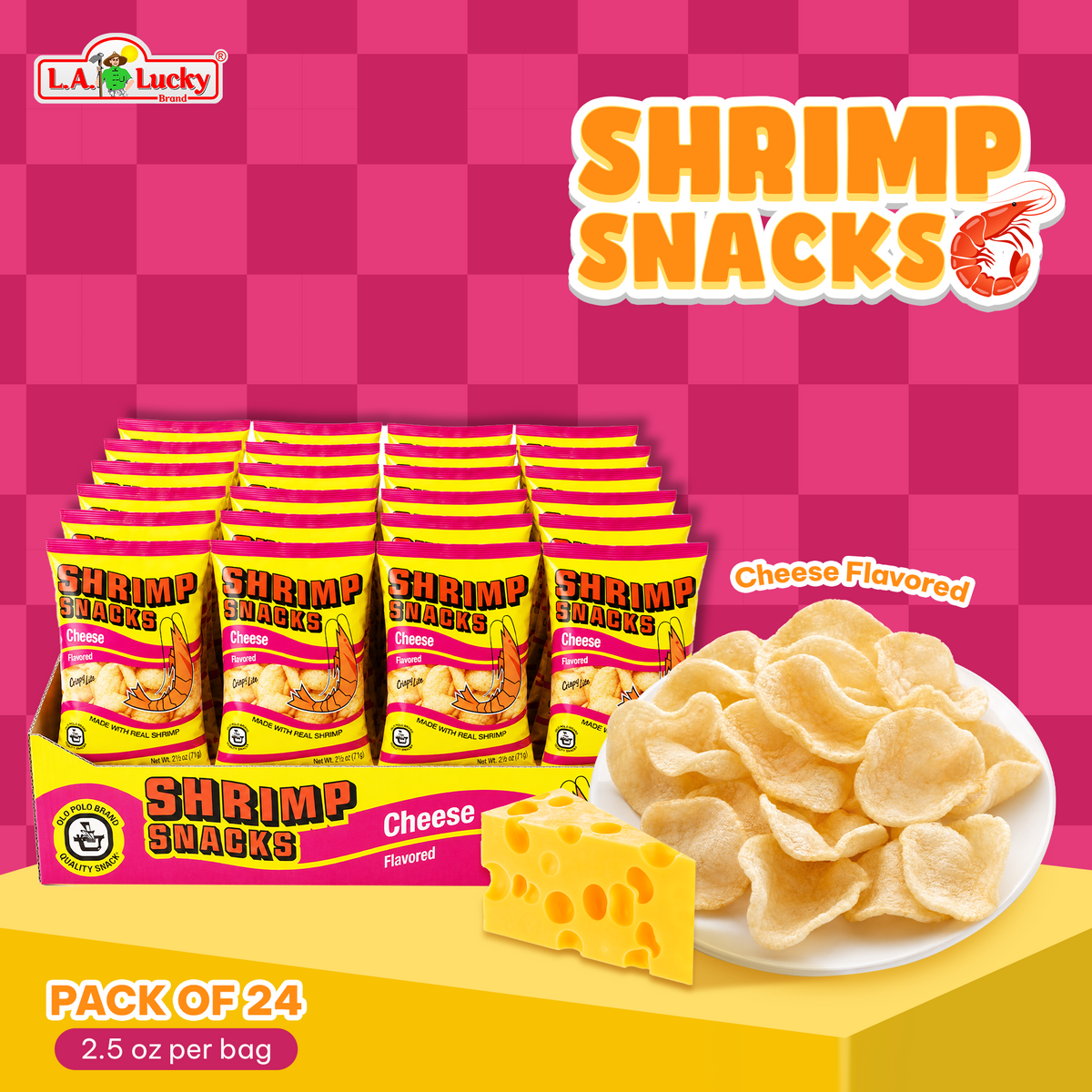 MARCO POLO Cheese Shrimp Chips pack of 24, 2.5 oz bags