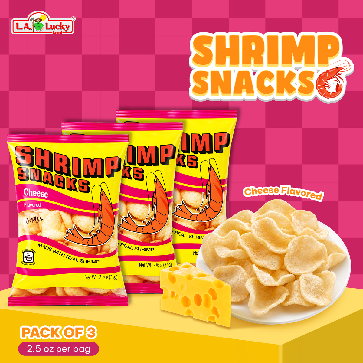 MARCO POLO Cheese Shrimp Chips pack of 3, 2.5 oz bags