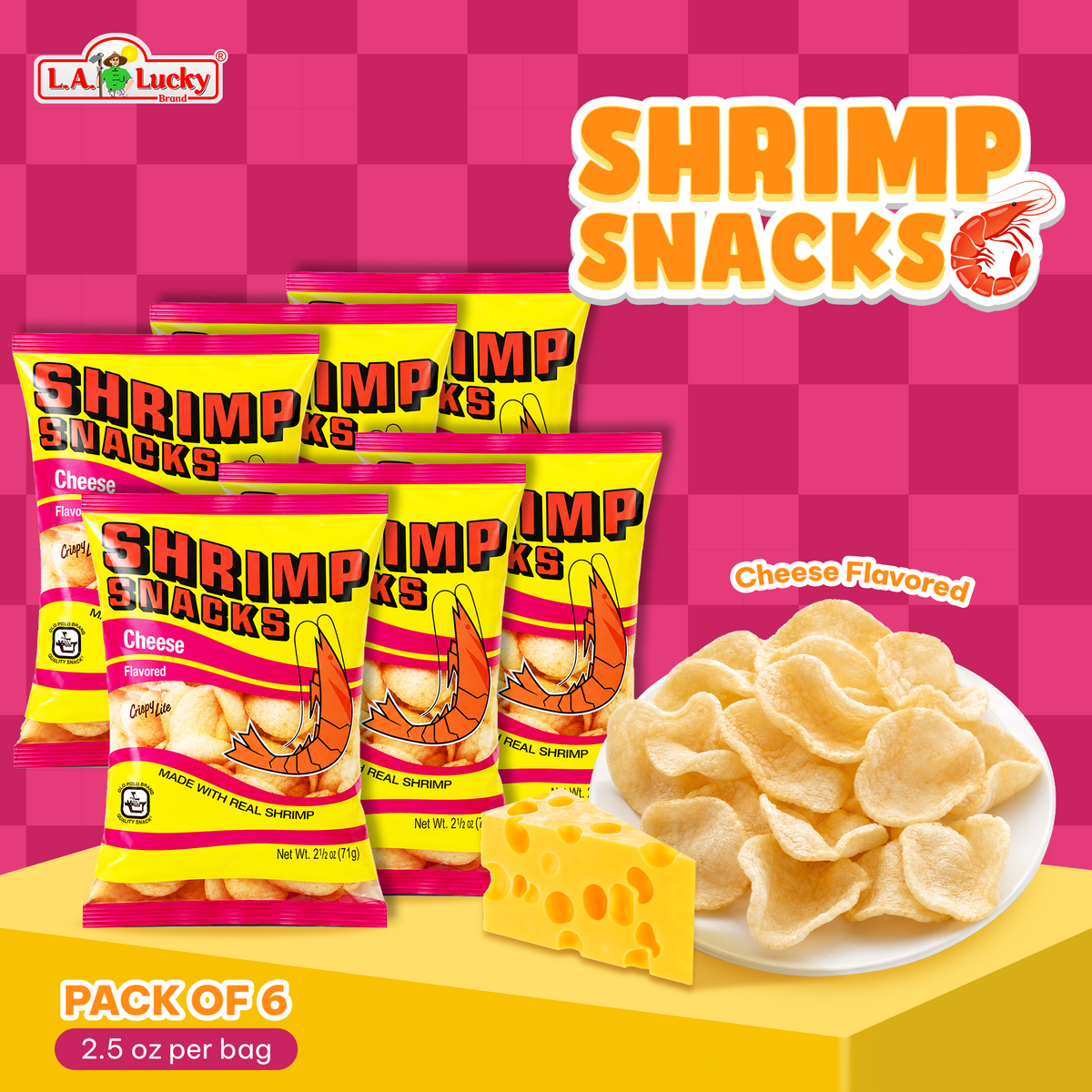 MARCO POLO Cheese Shrimp Chips pack of 6, 2.5 oz bags