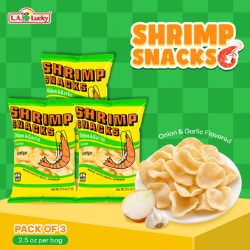MARCO POLO Onion and Garlic Shrimp Chips 2.5 oz bags Pack of 3 front view