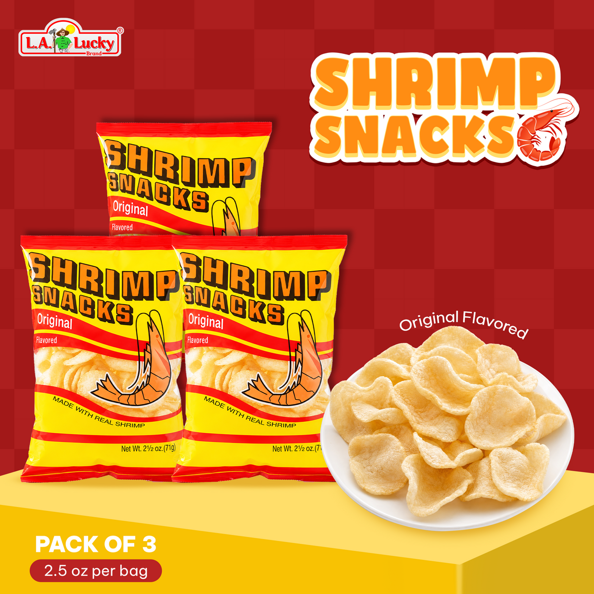 MARCO POLO Original Shrimp Chips 2.5 oz bags Pack of 3 front view