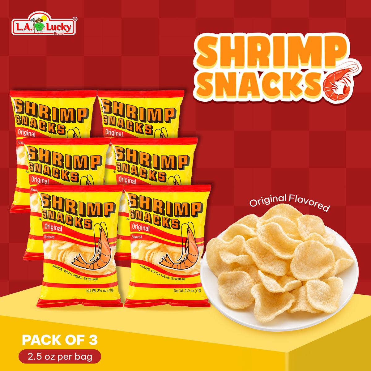MARCO POLO Original Shrimp Chips 2.5 oz bags Pack of 6 front view