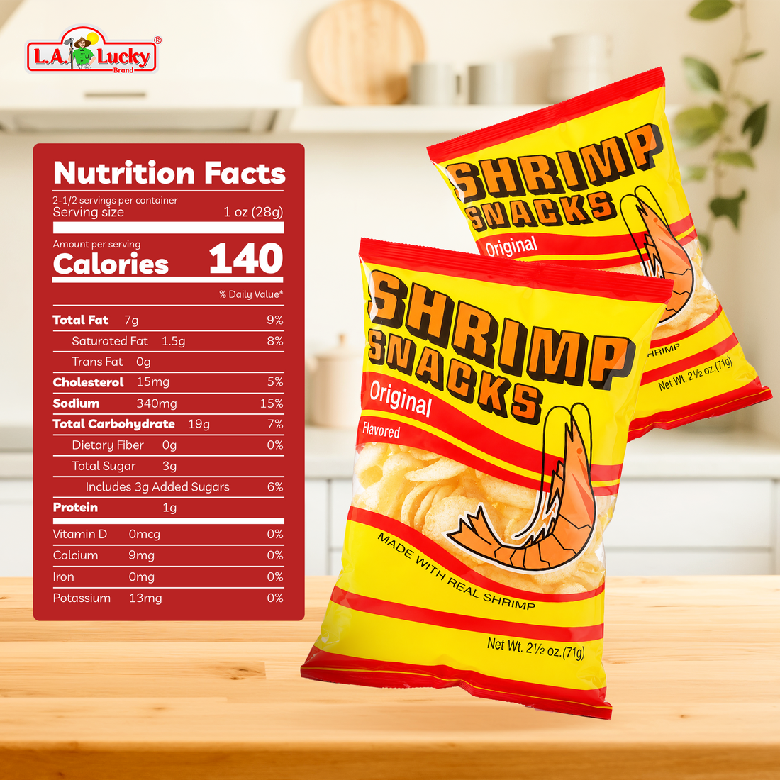 MARCO POLO Original Shrimp Chips 2.5 oz bags Pack of 3 front view