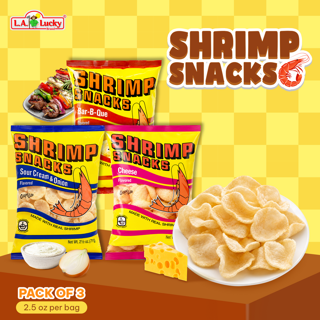 MARCO POLO Shrimp Chips Mix, Pack of 3 with Sour Cream & Onion, Bar-B-Que, and Cheese flavors