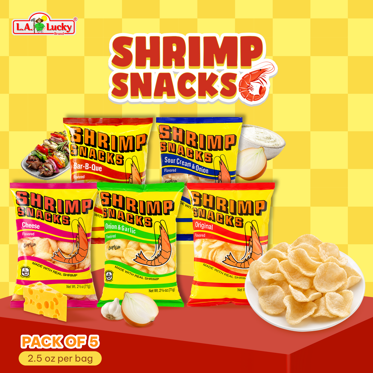 MARCO POLO Shrimp Chips Mix, Pack of 5 with five assorted flavors