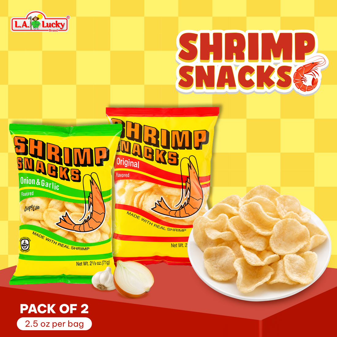 MARCO POLO Shrimp Chips Original and Onion Garlic Pack of 2 front view