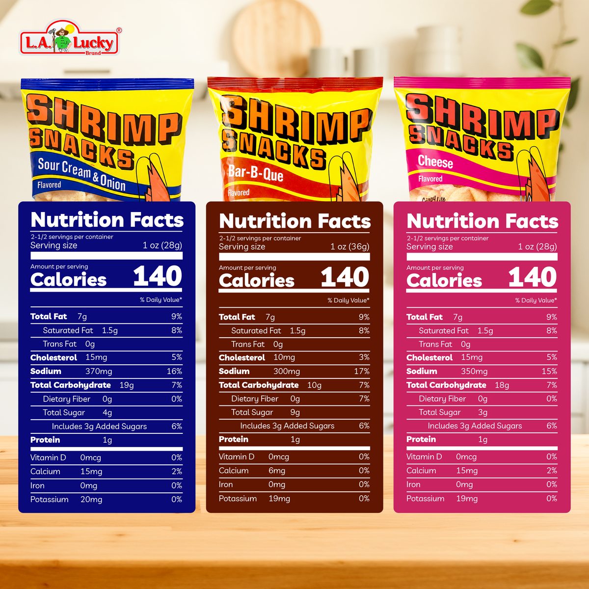 Nutrition facts for MARCO POLO Sour Cream & Onion, Bar-B-Que, and Cheese Shrimp Chips