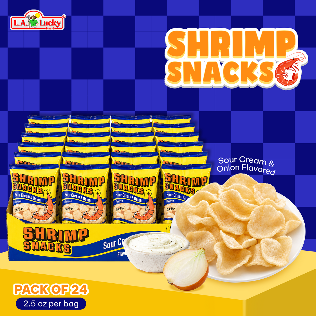 MARCO POLO Sour Cream & Onion Shrimp Chips pack of 24, 2.5 oz bags