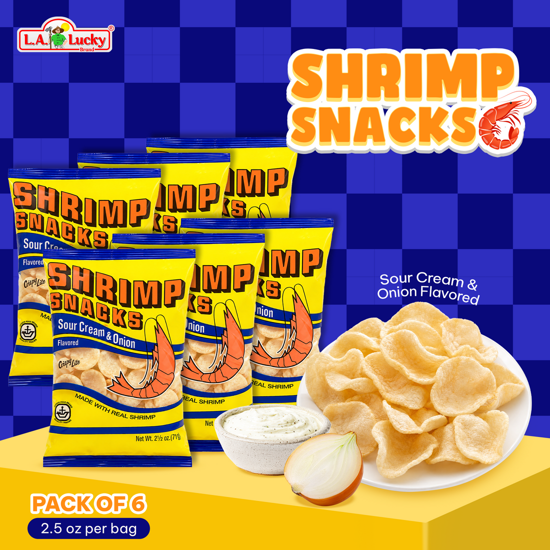 MARCO POLO Sour Cream & Onion Shrimp Chips pack of 3, 2.5 oz bags