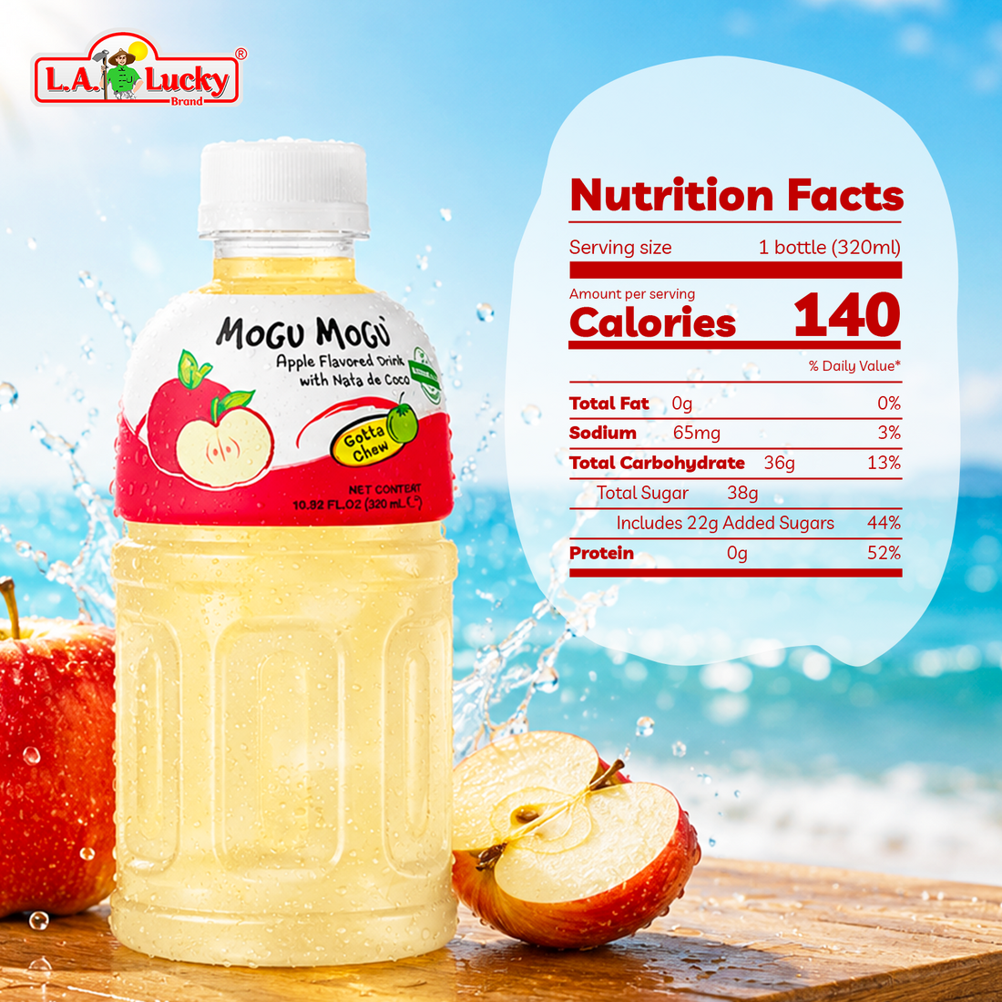 Apple Flavored Drink with Nata de Coco Coconut Jelly, 10.82 fl oz (320ml) Bottles