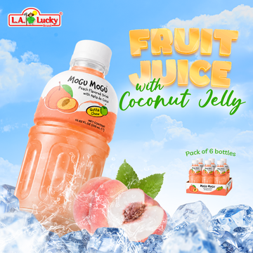 Mogu Mogu Peach Flavored Drink with Nata de Coco pack of 6 bottles