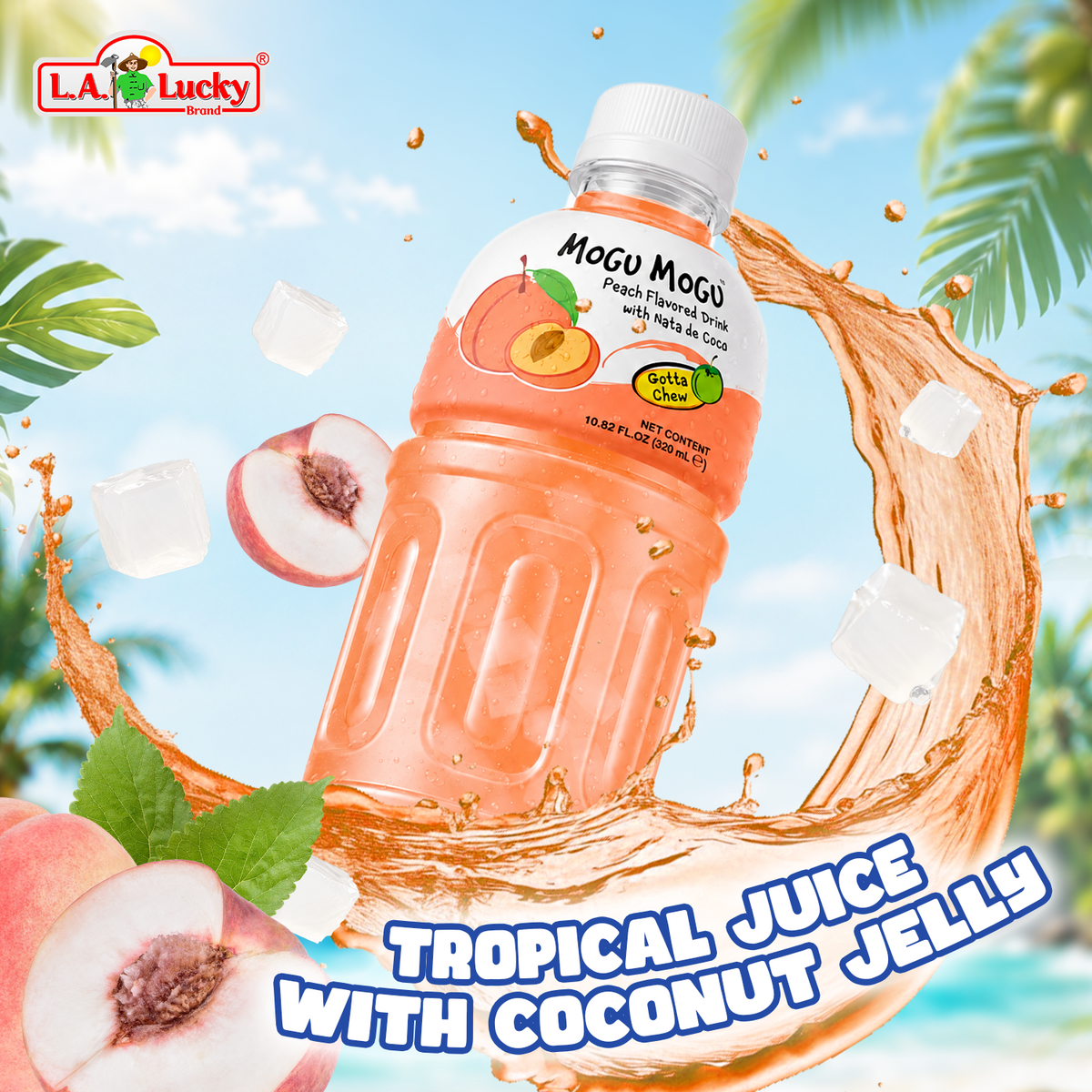 Mogu Mogu Peach Flavored Drink tropical juice with coconut jelly
