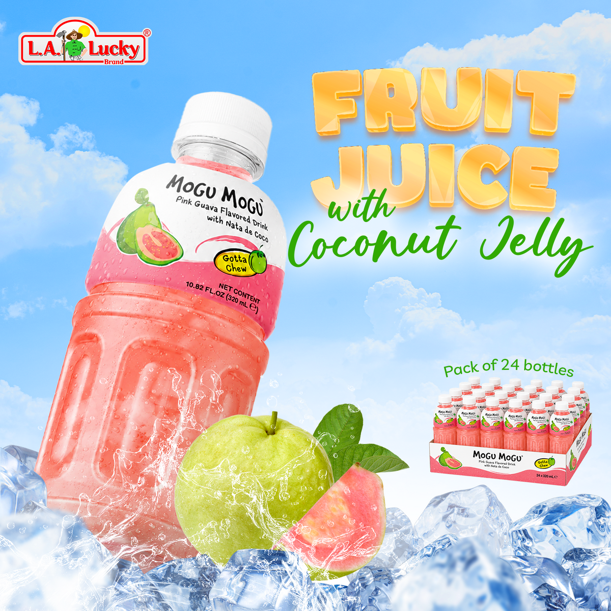Mogu Mogu Pink Guava Flavored Drink with Nata de Coco pack of 24 bottles
