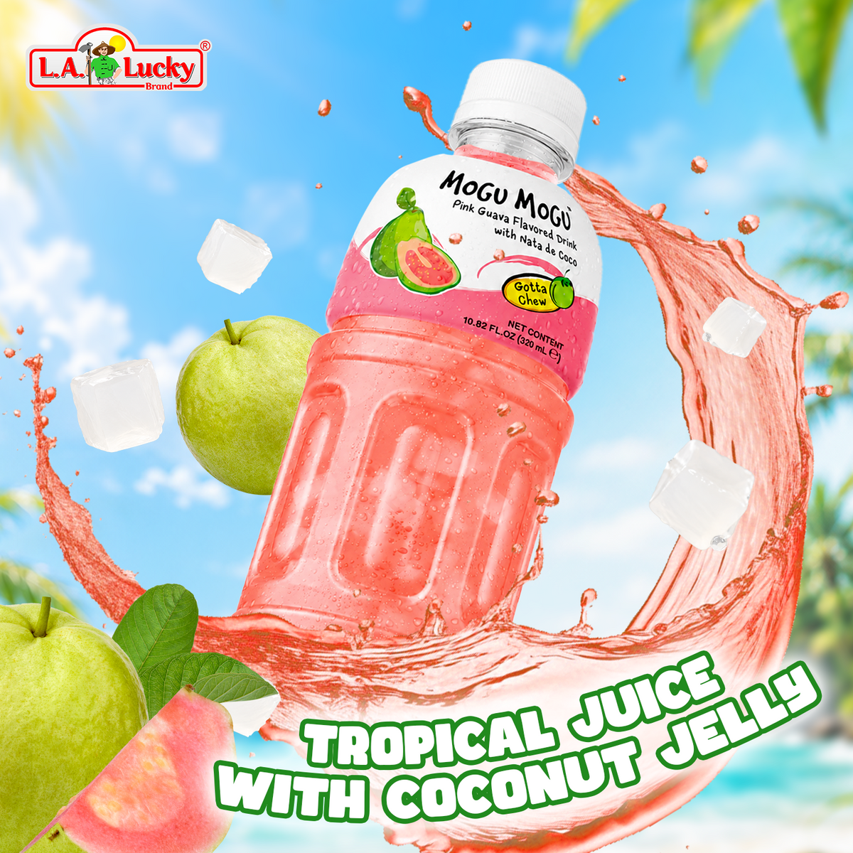 Mogu Mogu Pink Guava Flavored Drink tropical juice with coconut jelly