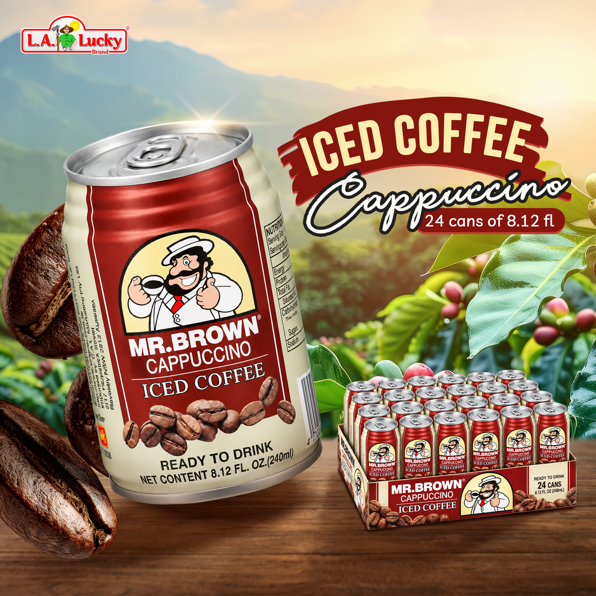 Mr. Brown Cappuccino Iced Coffee pack of 24 front