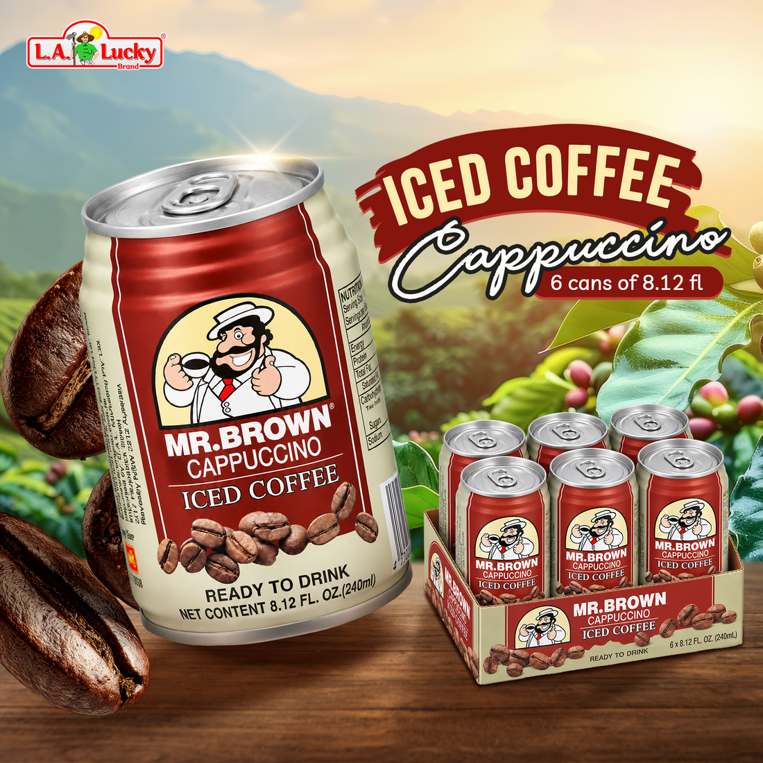 Mr. Brown Cappuccino Iced Coffee pack of 6 front