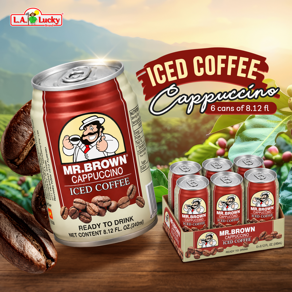 Mr. Brown Cappuccino Iced Coffee pack of 6 front