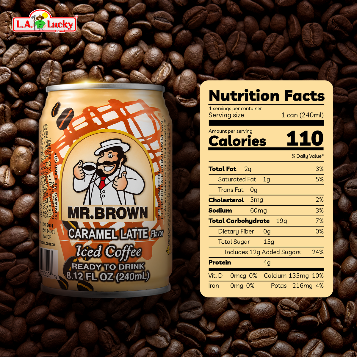 Mr. Brown Caramel Latte Iced Coffee can side view