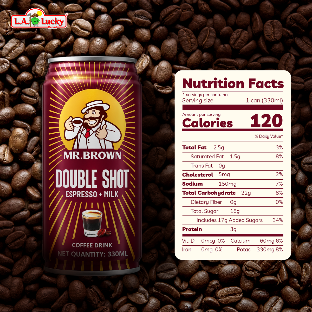 Mr. Brown Double Shot Espresso + Milk can with nutrition facts