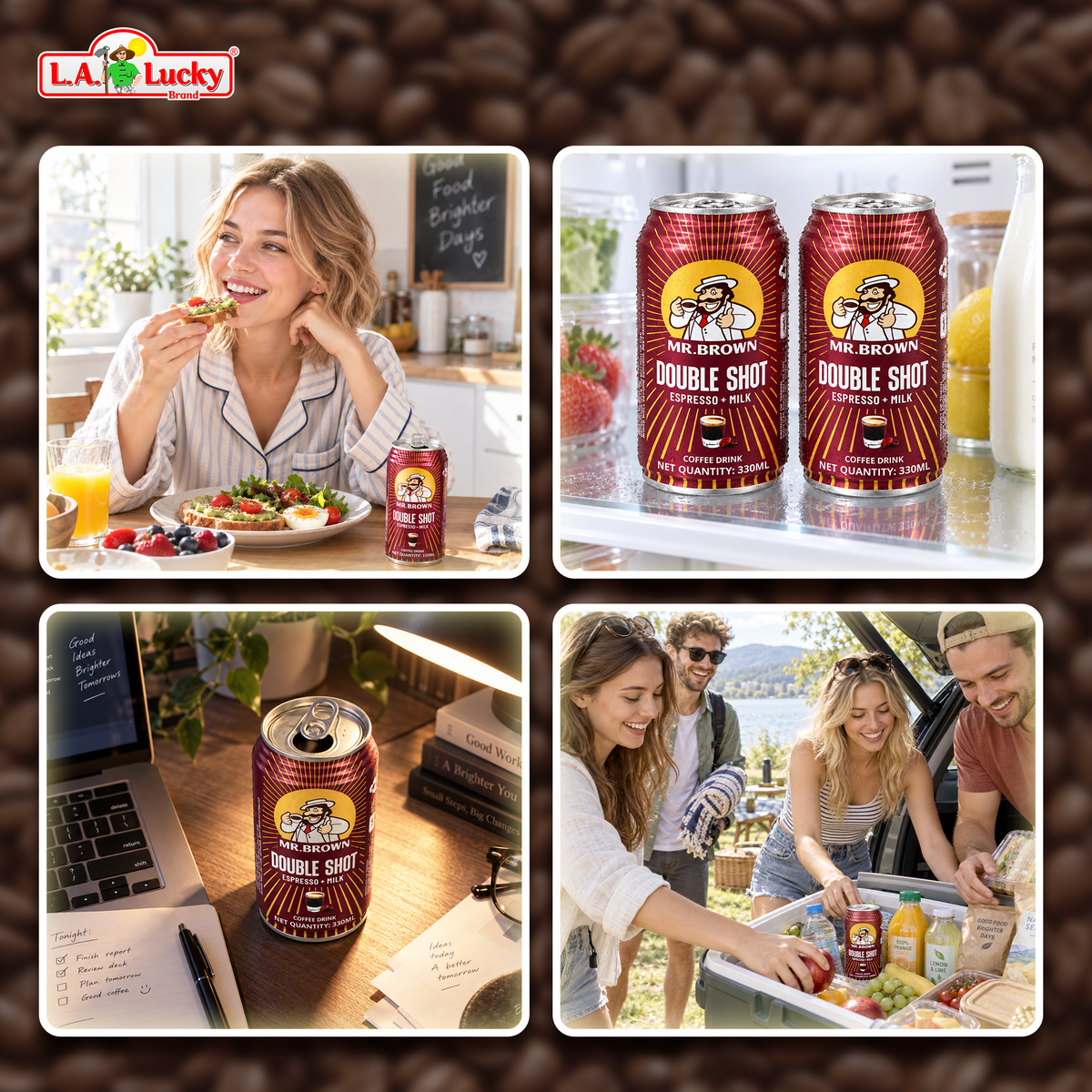 Mr. Brown Double Shot Espresso + Milk serving occasions