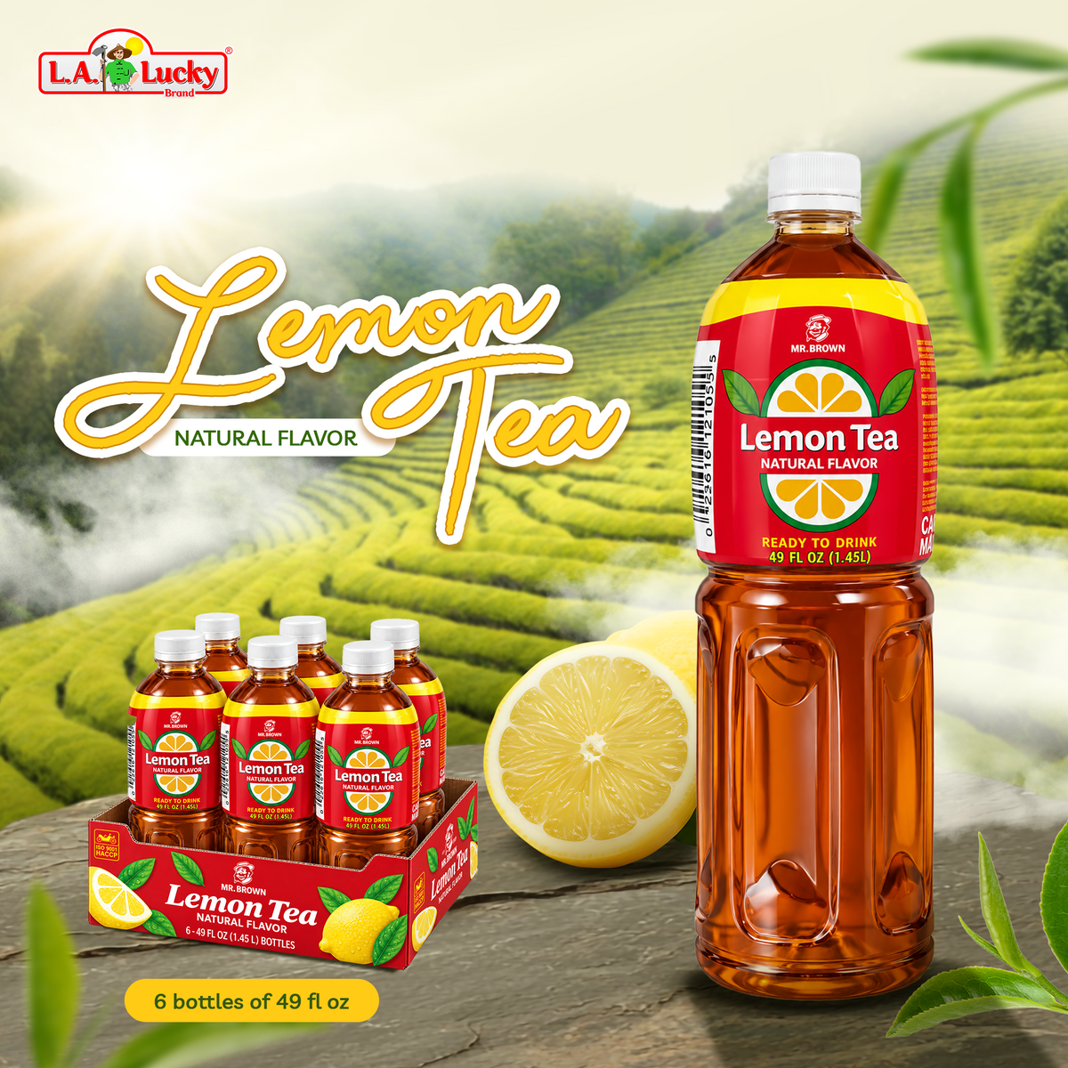 Mr. Brown Lemon Tea 1.45 L bottles, pack of 6
