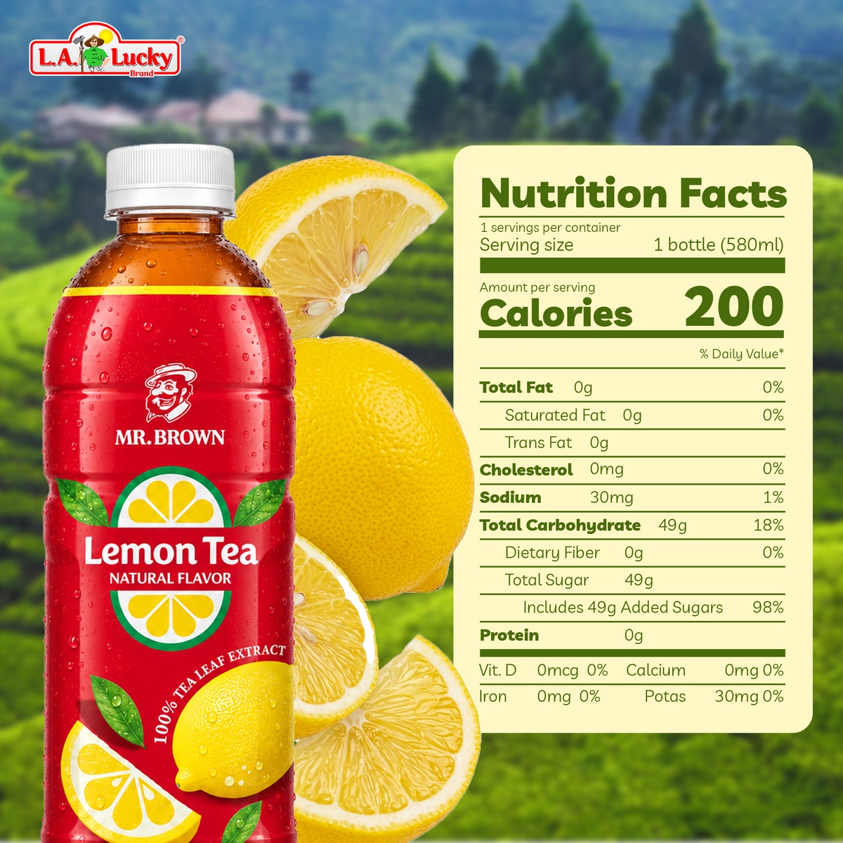 Mr. Brown Lemon Tea bottle and nutrition facts