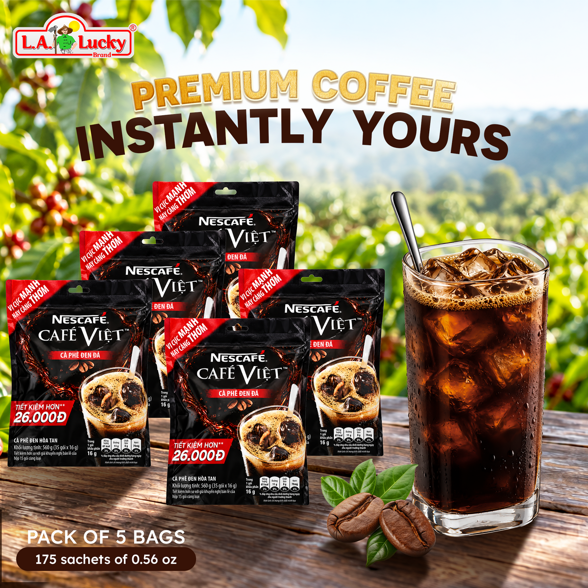 Five bags of Nescafe Cafe Viet instant black coffee with iced coffee