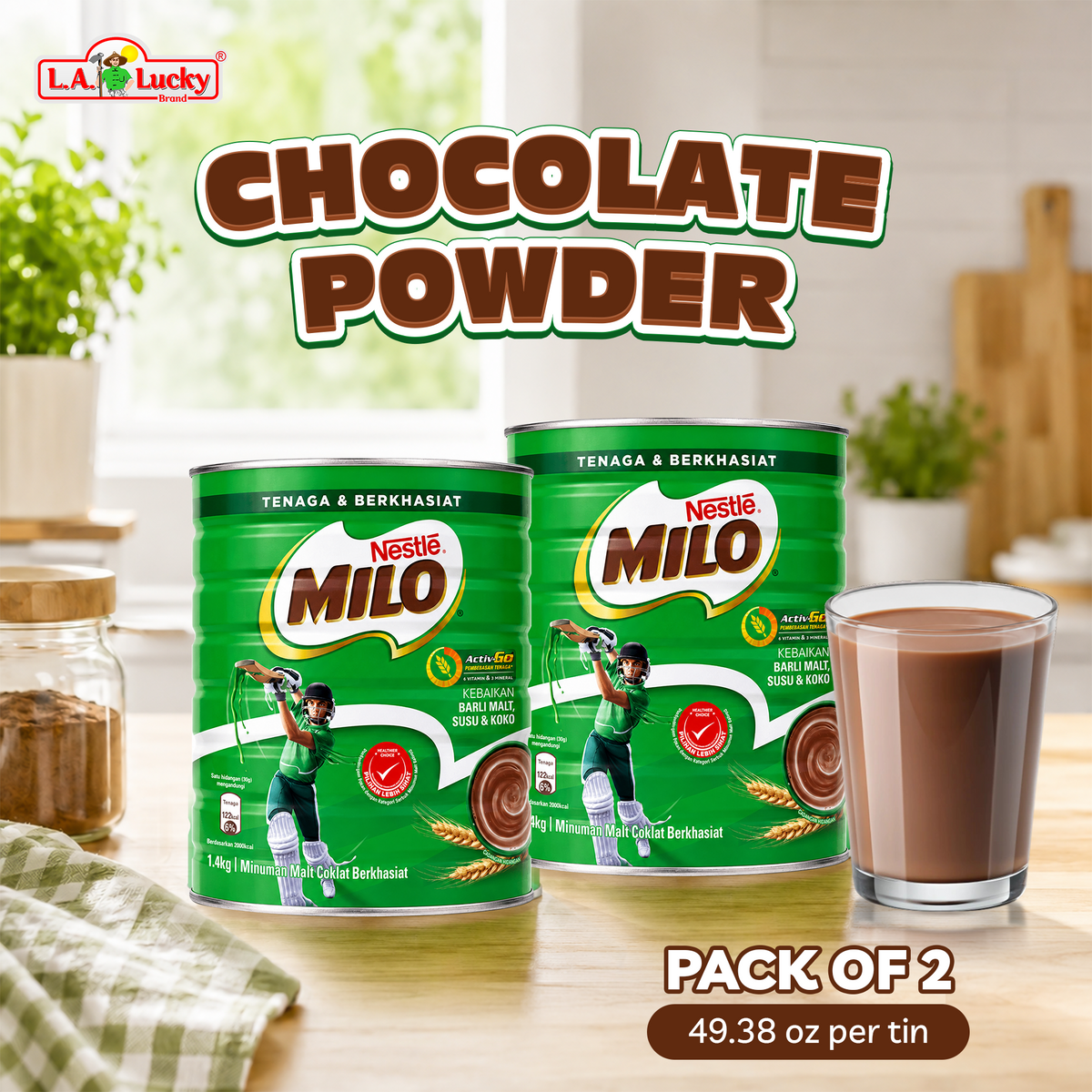 Nestle Milo chocolate malt powder drink 1.4 kg tin - Pack of 2