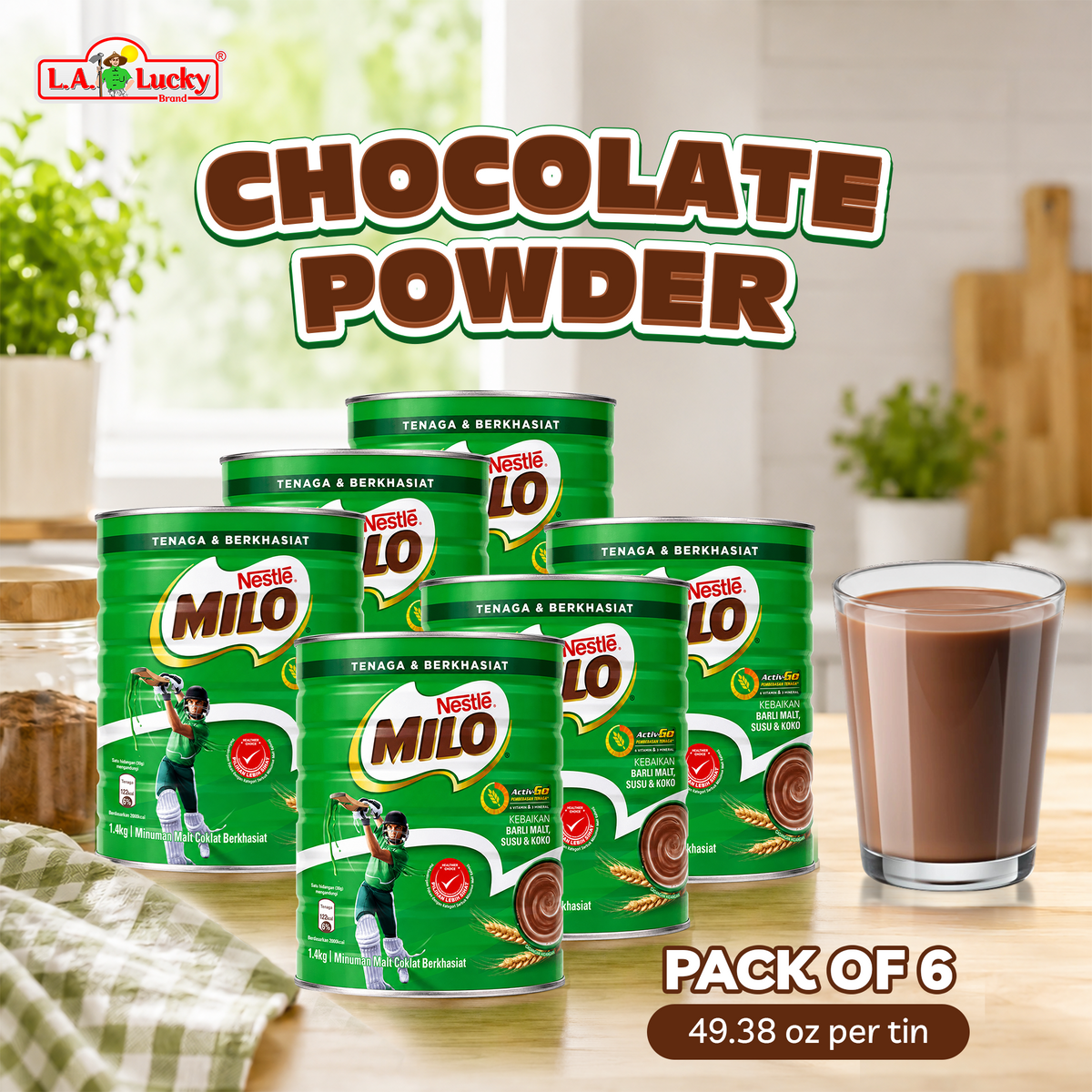 Nestle Milo chocolate malt powder drink 1.4 kg tin - Pack of 6