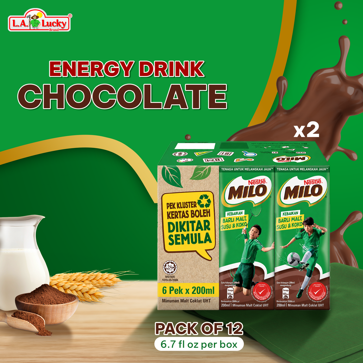 Nestle Milo UHT chocolate malt drink, 200 mL cartons, pack of 12