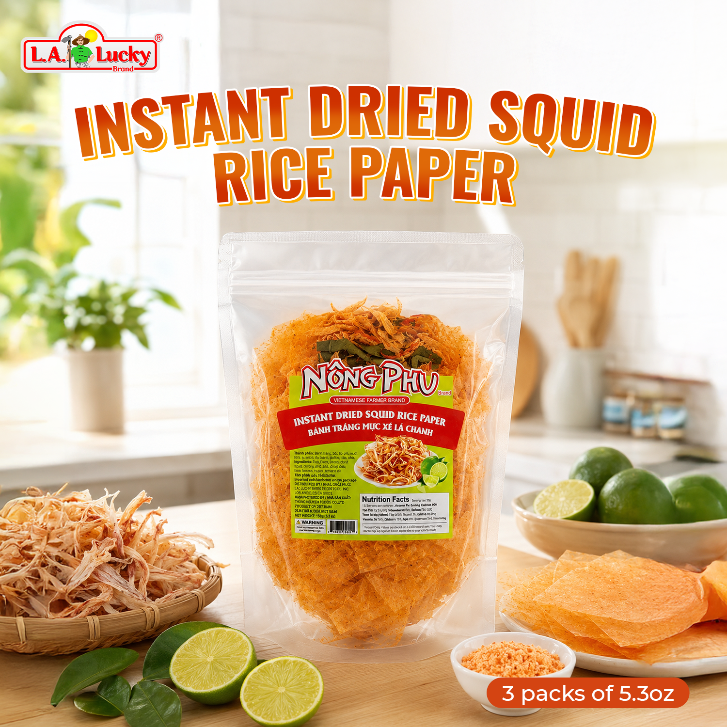 Nong Phu dried squid rice paper, pack of 3