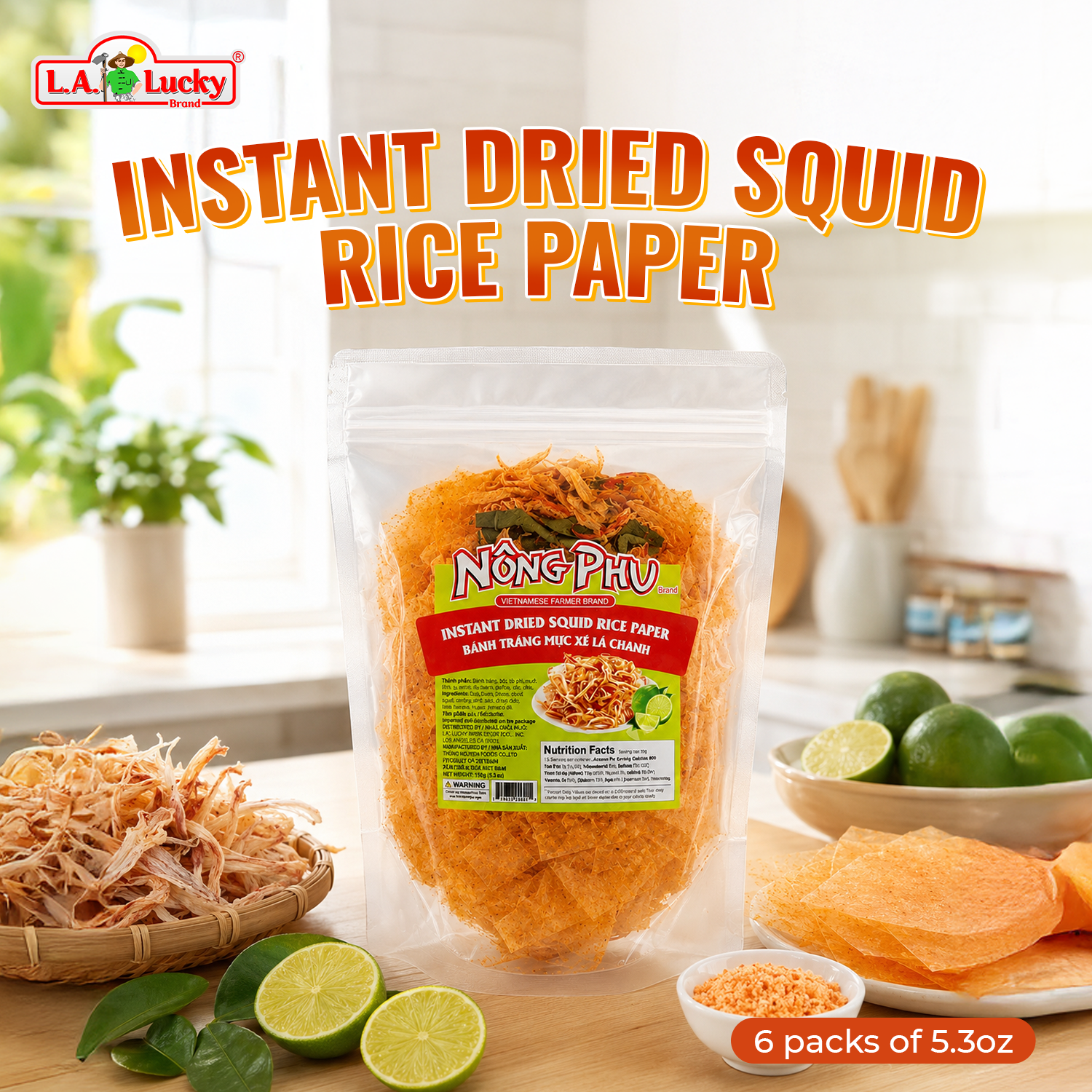 Nong Phu dried squid rice paper, pack of 6