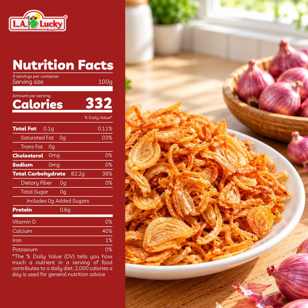 Nutrition information graphic for fried red onion