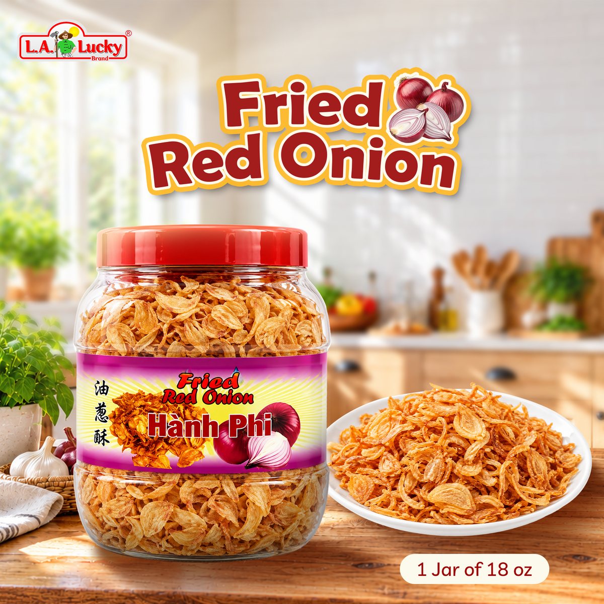 Nong Phu fried red onion, one 18 oz jar