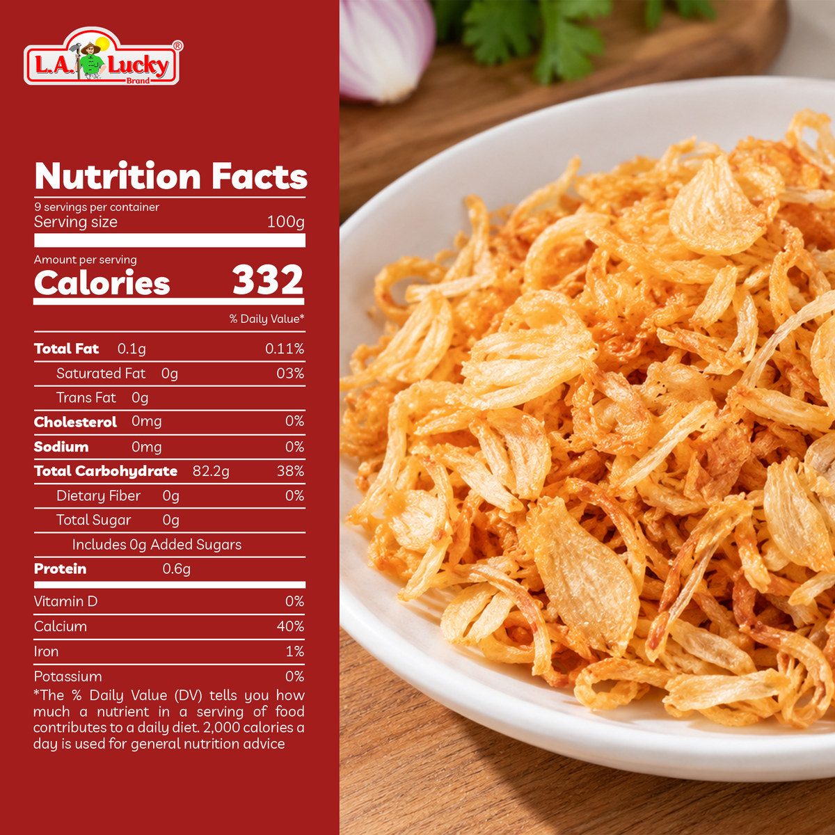 Nutrition information graphic for fried red onion