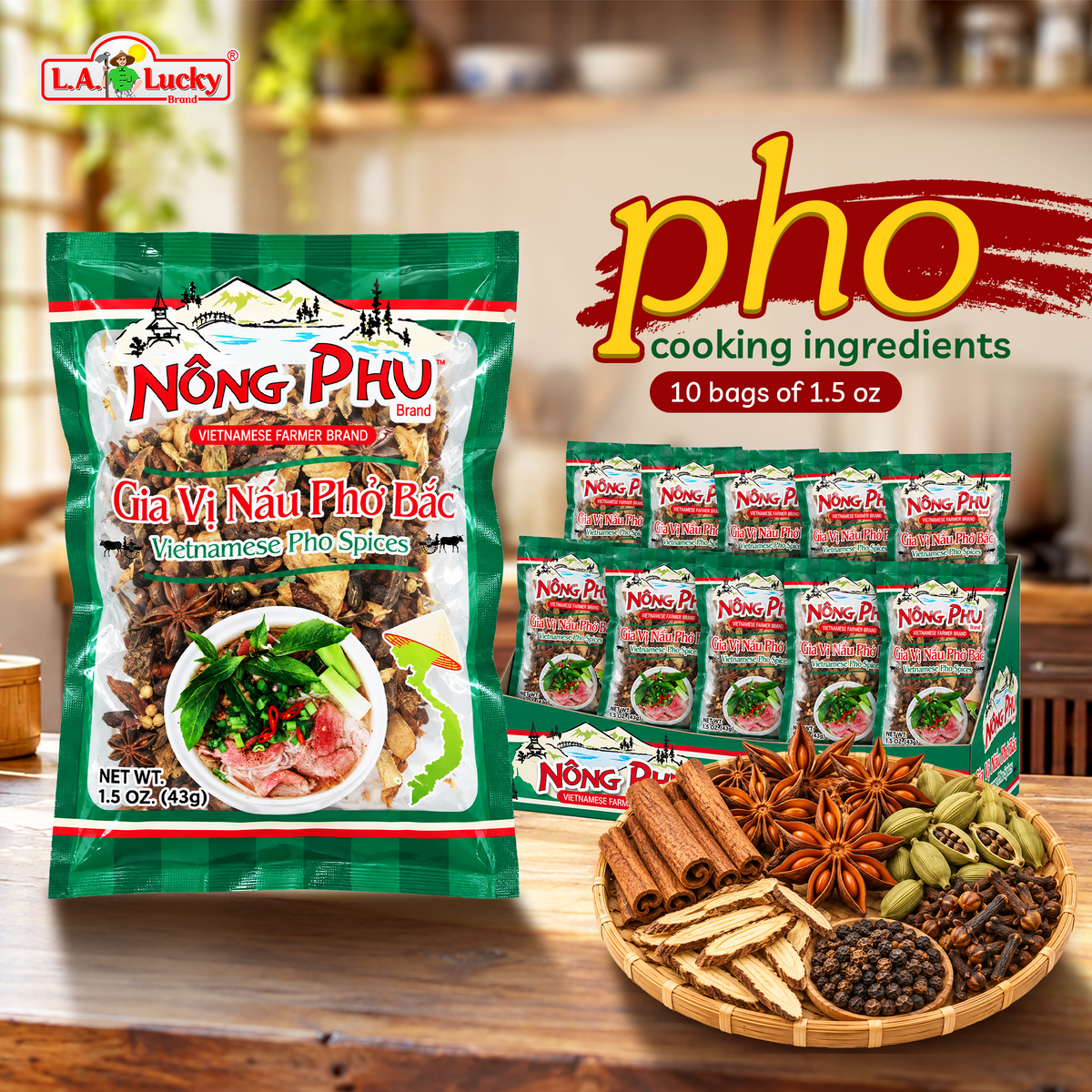 Nong Phu Pho Bac spices, ten 1.5 oz bags