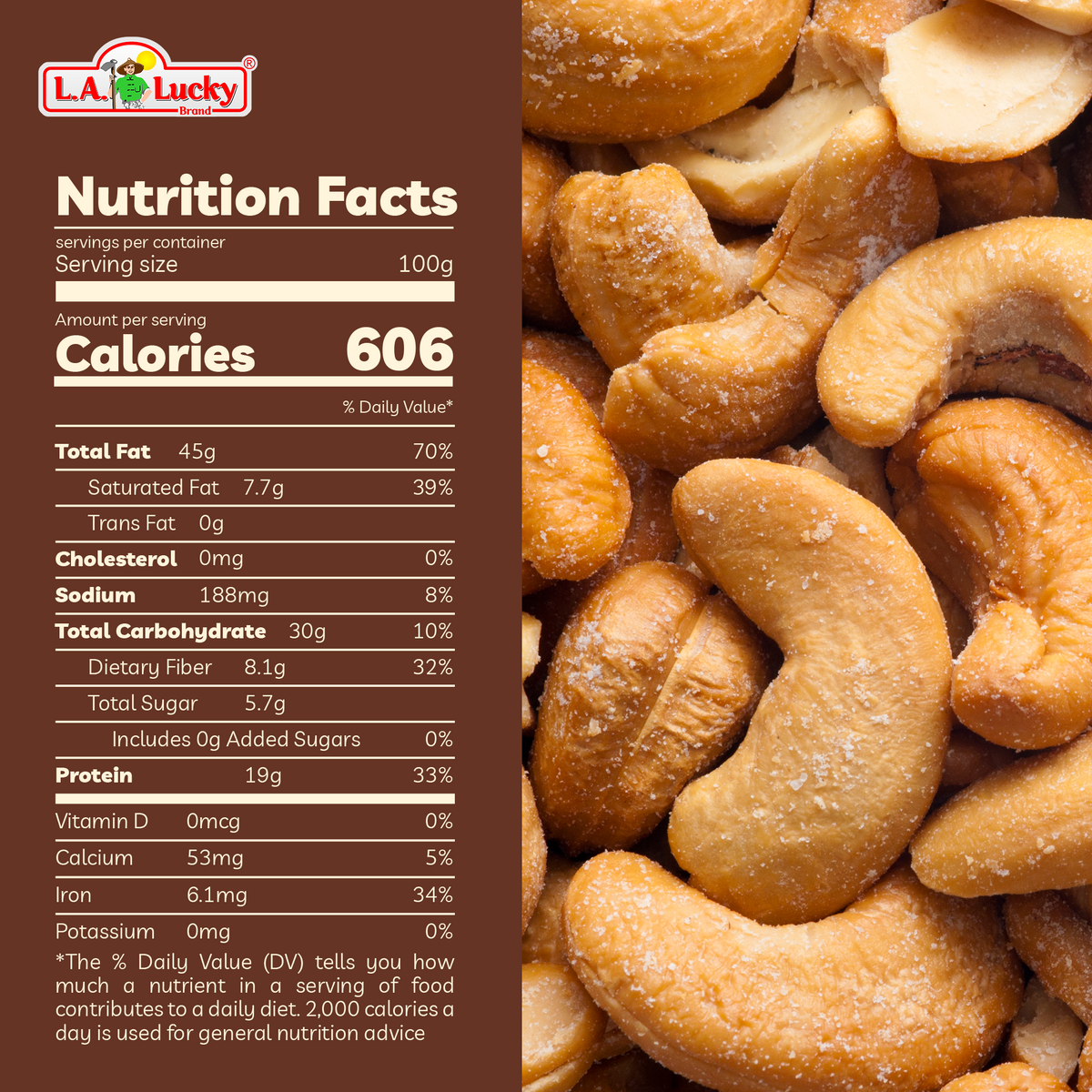 Nutrition facts for Nong Phu crispy dry roasted salted cashews