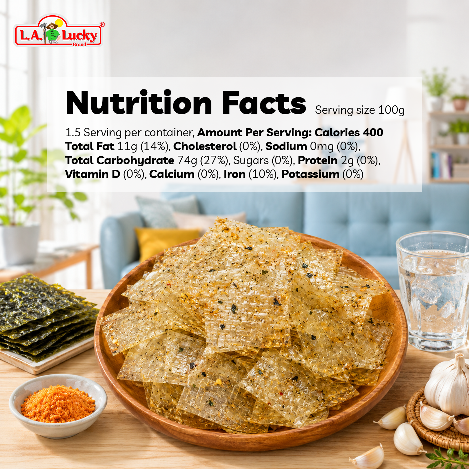 Nutrition facts for Nong Phu seaweed rice paper