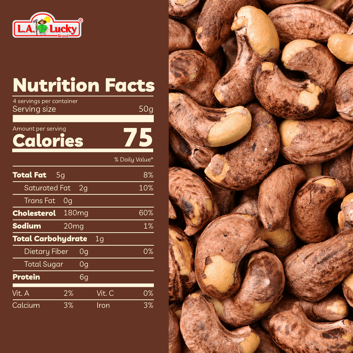 Nutrition facts for Nong Phu skin-on cashews