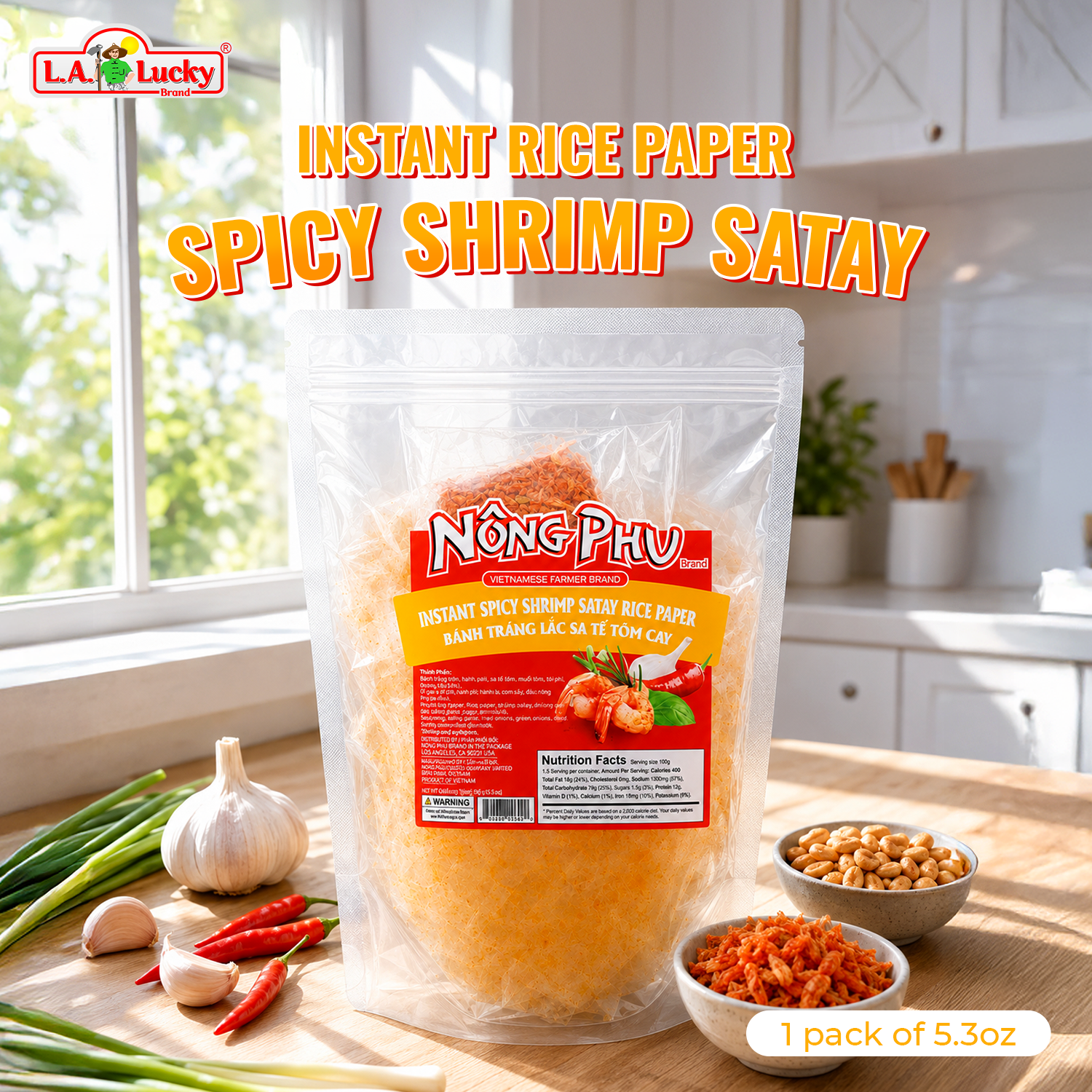 Nong Phu spicy shrimp satay rice paper, 5.3 oz package