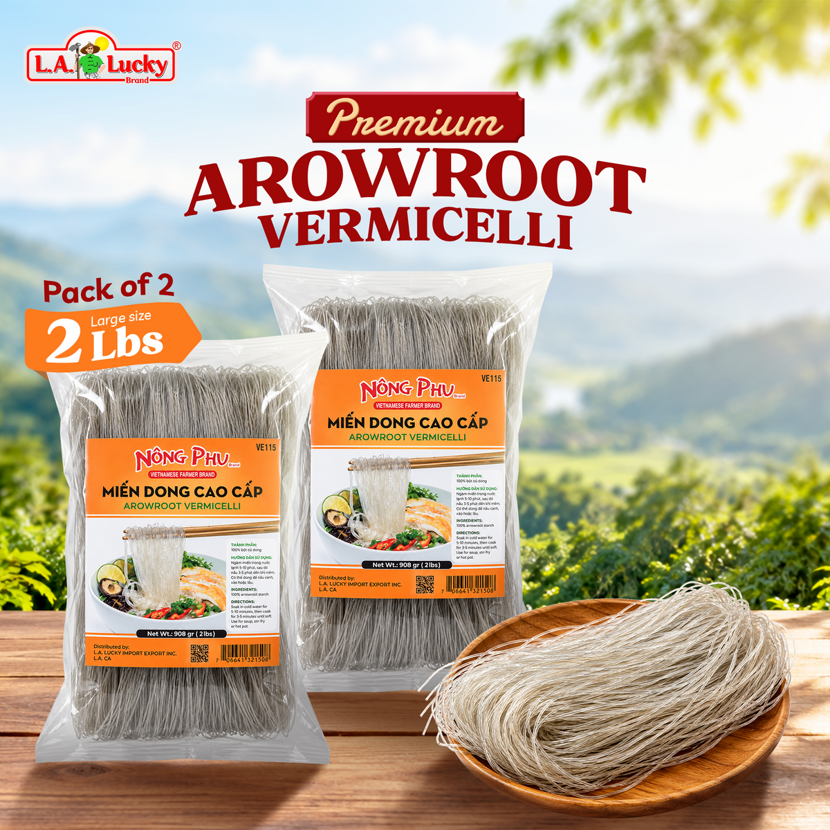 Nong Phu arrowroot vermicelli, two 2 lb bags