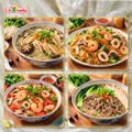 Arrowroot vermicelli in chicken soup, seafood stir-fry, and noodle bowls