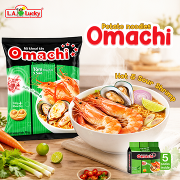 OMACHI Hot & Sour Shrimp Instant Potato Noodles, 30 Bags