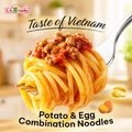 OMACHI Spaghetti Sauce Flavor Potato and Egg Combination Noodles texture close up