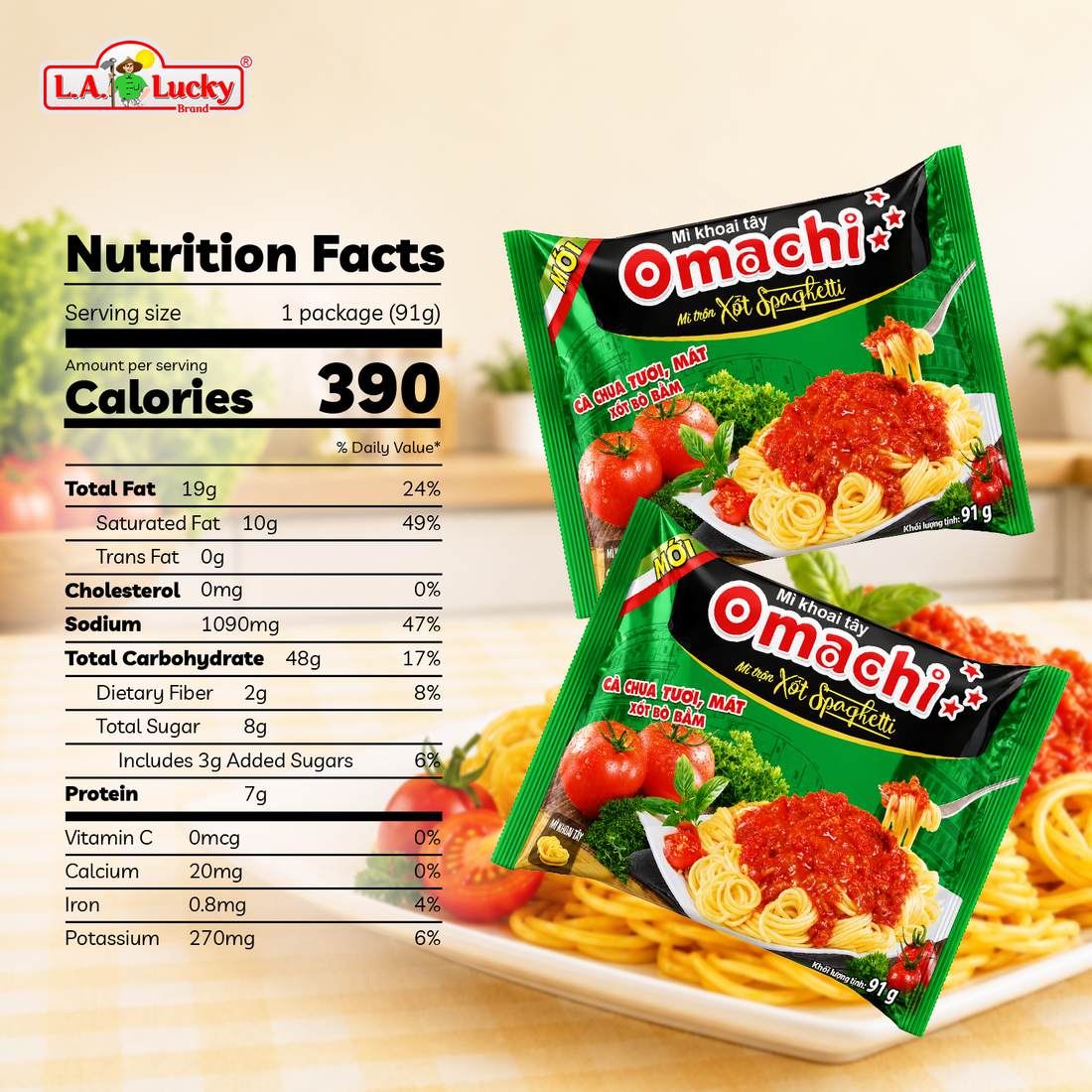 OMACHI Spaghetti Sauce Flavor Instant Potato Noodles pack of 5 front view