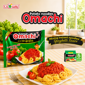 OMACHI Spaghetti Sauce Flavor Instant Potato Noodles pack of 5 front view