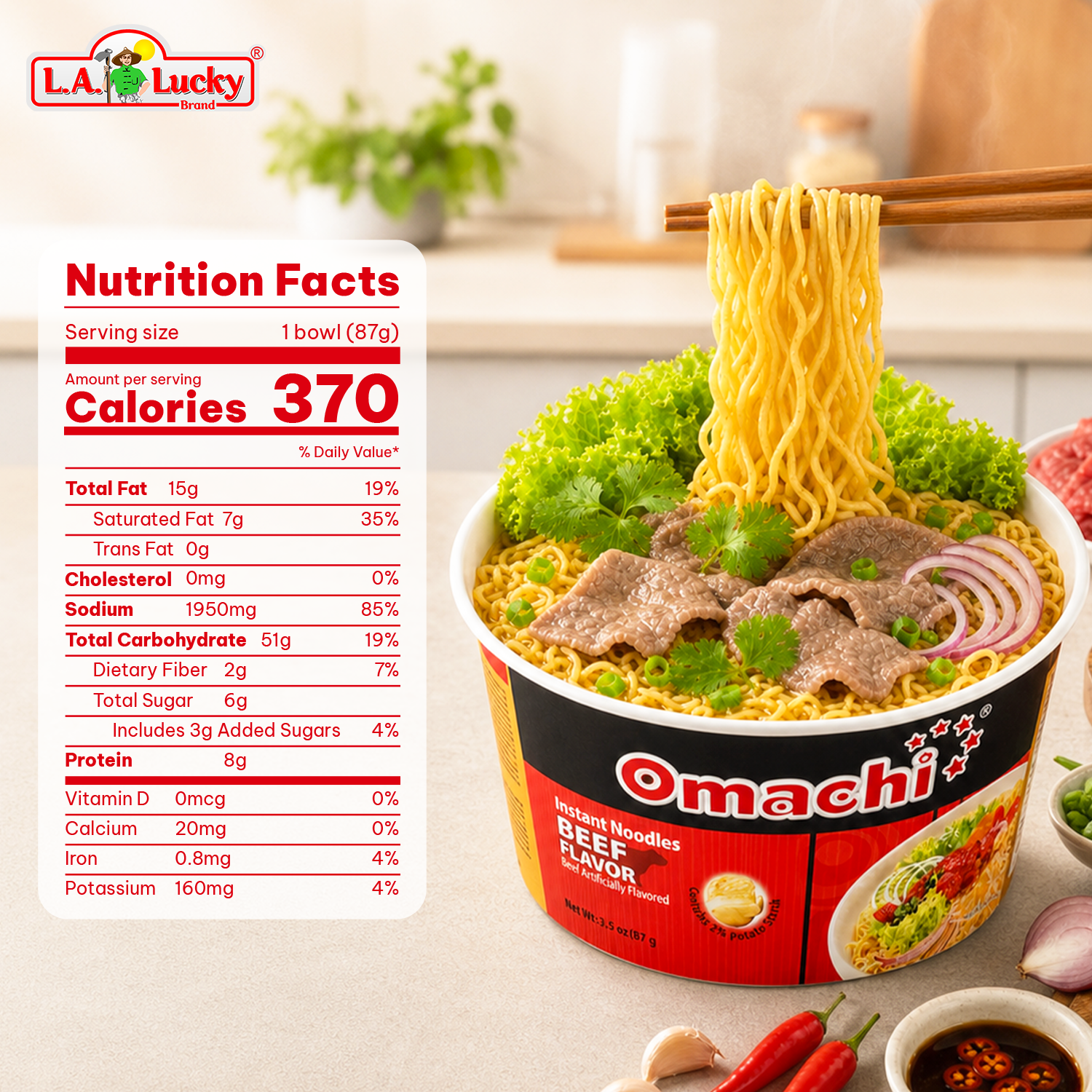 Omachi Stewed Beef Flavor Potato Noodle Bowl nutrition facts